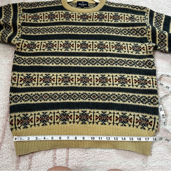 Vintage Regatta Sport Snowflake Stripe Pattern 100% Wool Sweater Size Medium - Picture 7 of 13